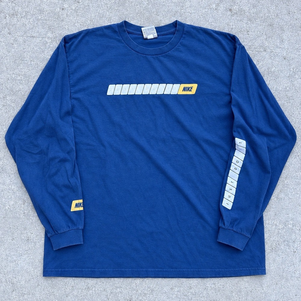 Nike Long Sleeve Shirt XL Blue Vintage Y2K Just Do It Spellout Baggy Streetwear